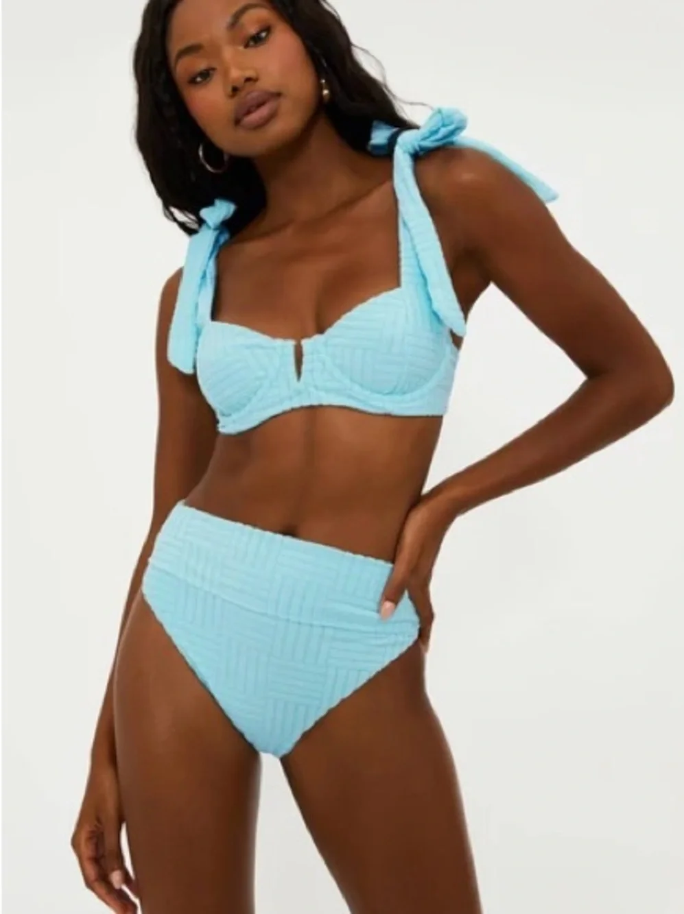 Beach Riot Sky Blue Tie-Shoulder High-Waist Bikini